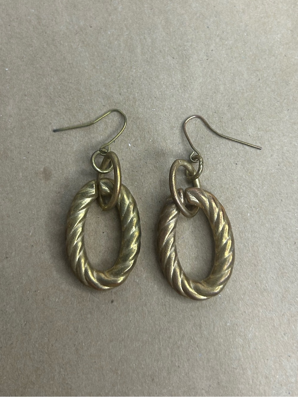 5‎ for $25🔥Twisted Oval Brass Toned Drop Earrings